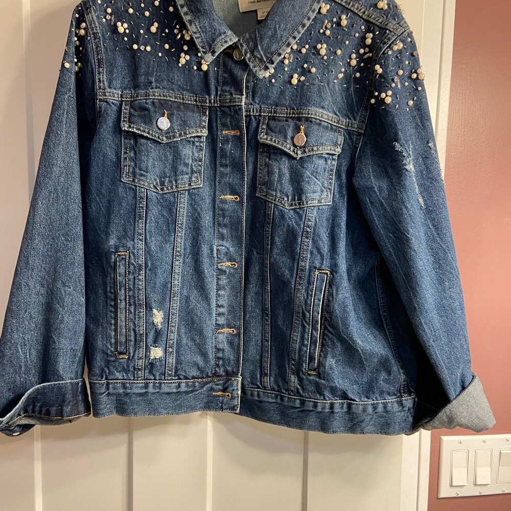 Anthropologie Pilcro Denim Jacket with Pearl emblishments